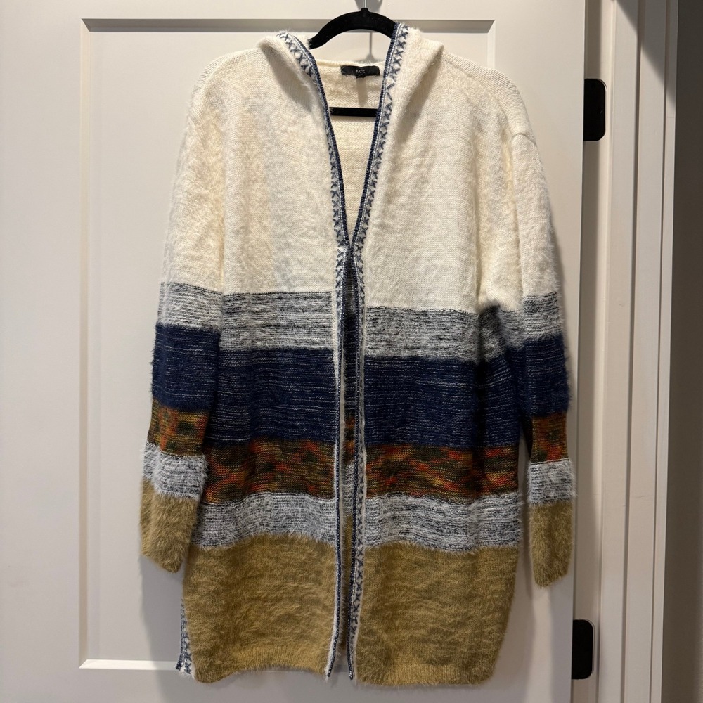 Boho Western Fate Siena XL Hooded Colorblock Fuzzy Open Front Cardigan